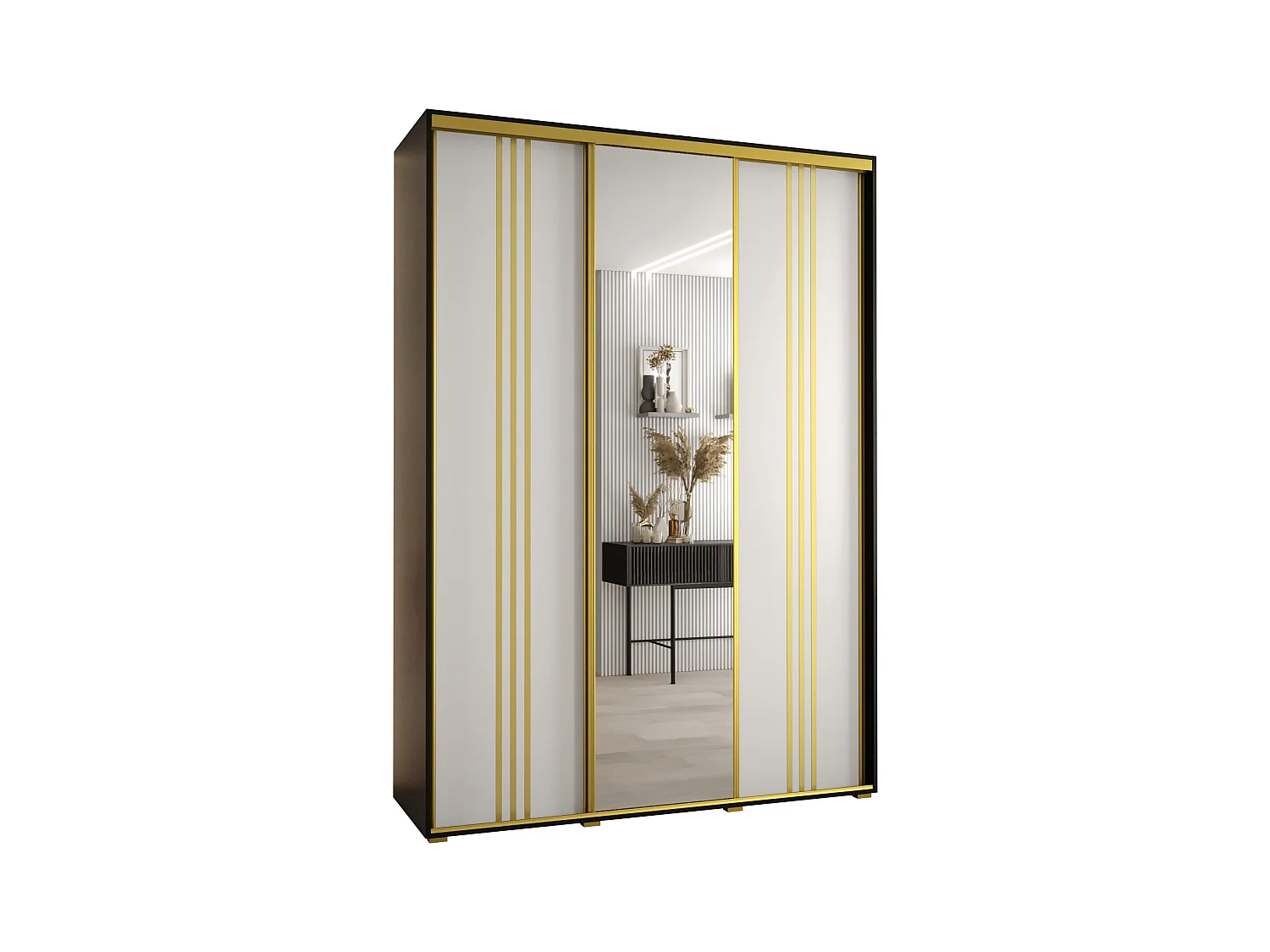 ARMOIRE DAVOS 7 À PORTES COULISSANTES 235,2/180/45 3 portes (Noir/Blanc/Or)