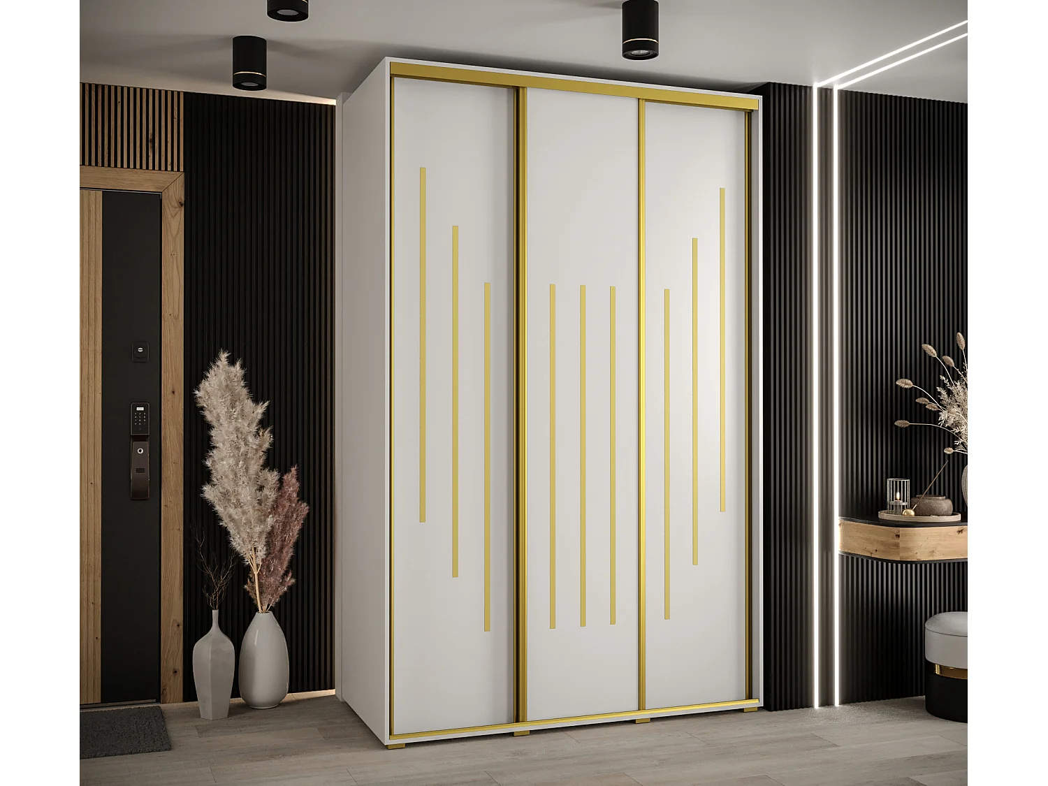 ARMOIRE DAVOS 8 À PORTES COULISSANTES 235,2/150/45 3 portes (Blanc/Blanc/Or)