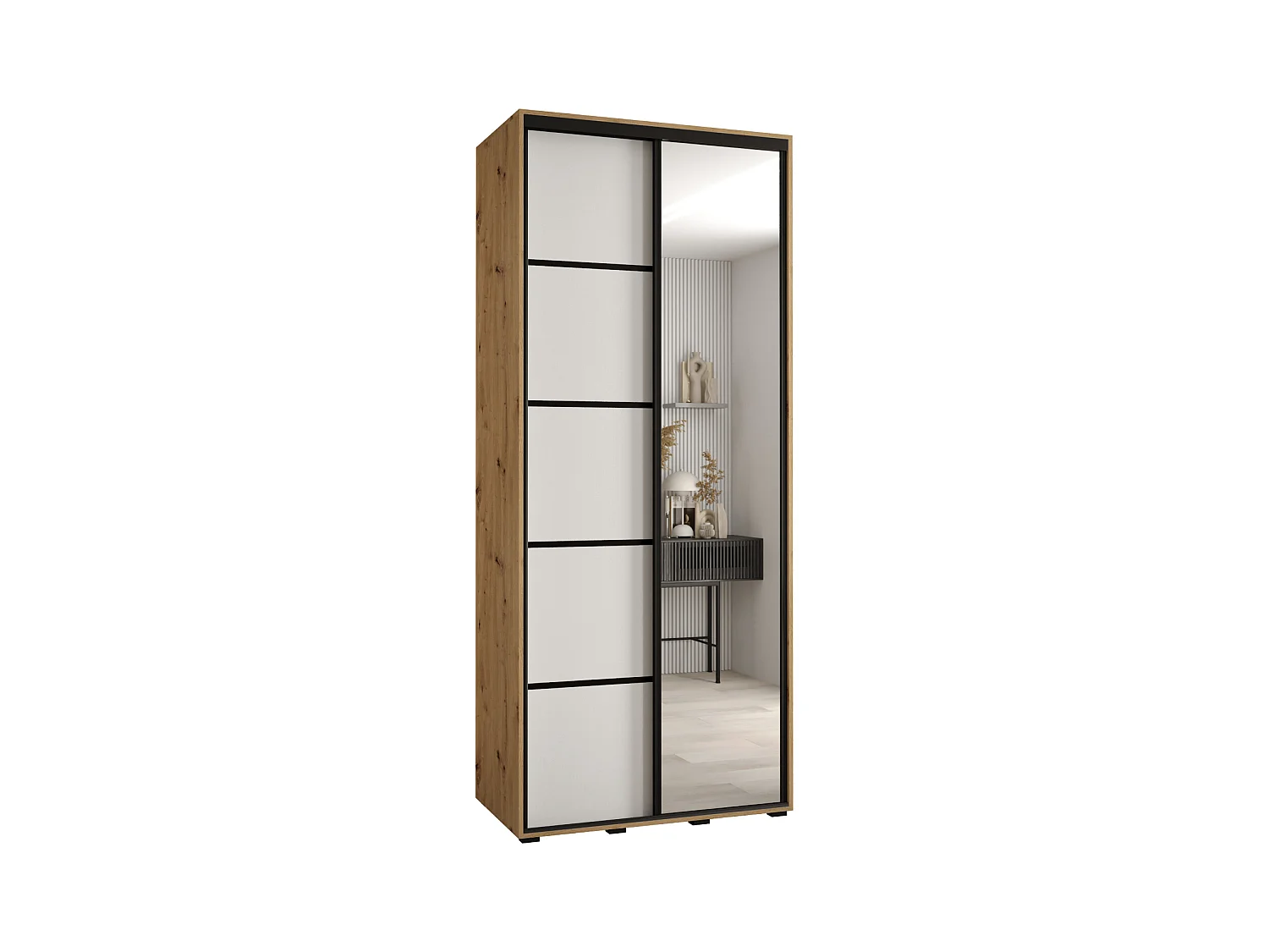 ARMOIRE DAVOS 5 À PORTES COULISSANTES 235,2/110/60 2 portes (Artisan/Blanc/Noir)