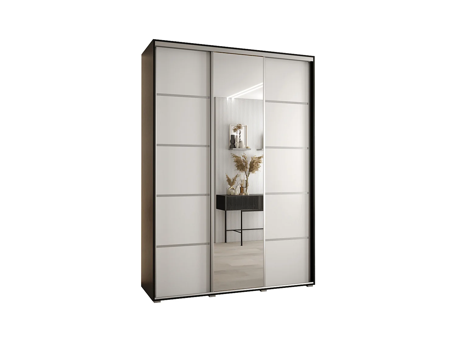 ARMOIRE DAVOS 5 À PORTES COULISSANTES 235,2/180/60 3 portes (Noir/Blanc/Argent)