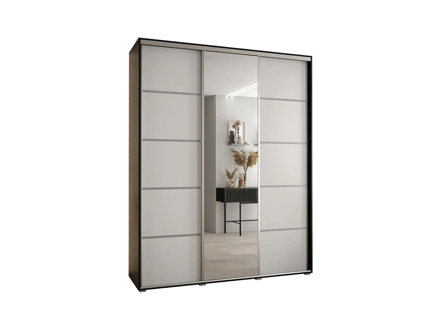 SCHWEBETÜRENSCHRANK DAVOS 5 235,2/200/60 3-türig (Schwarz/Weiß/Silber)
