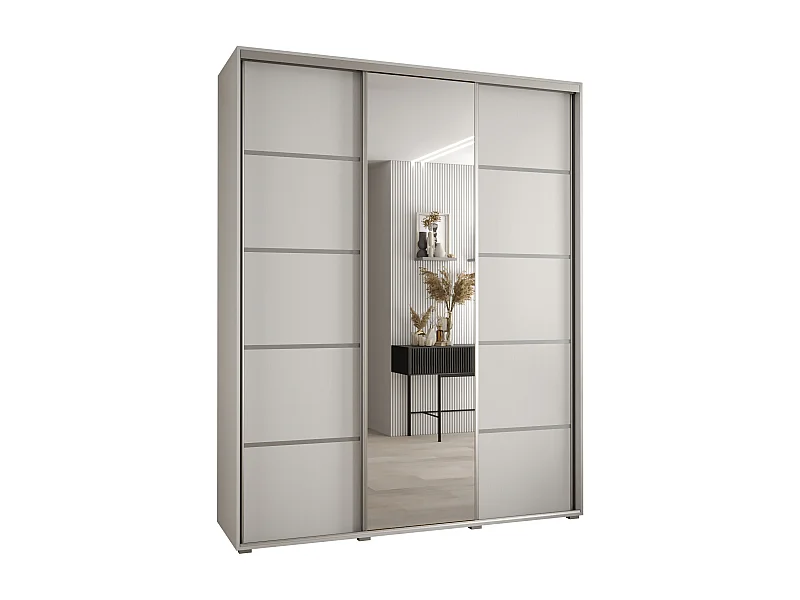 ARMOIRE DAVOS 5 À PORTES COULISSANTES 235,2/200/45 3 portes (Blanc/Blanc/Argent)
