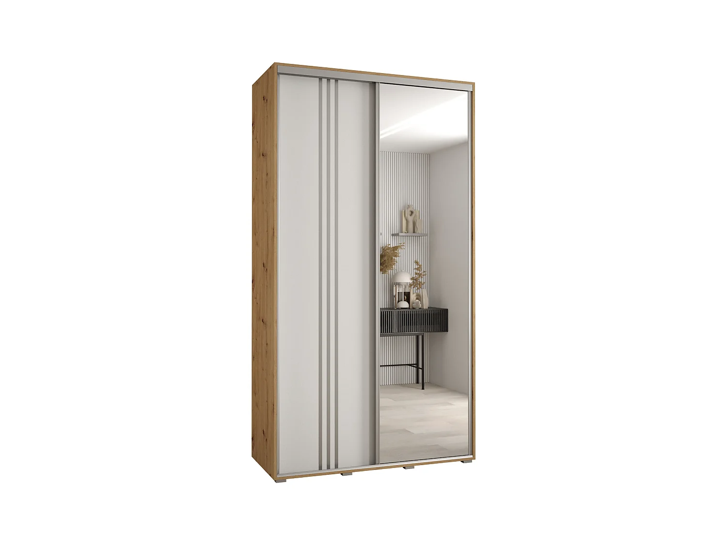 ARMOIRE DAVOS 7 À PORTES COULISSANTES 235,2/140/45 2 portes (Artisan/Blanc/Argent)