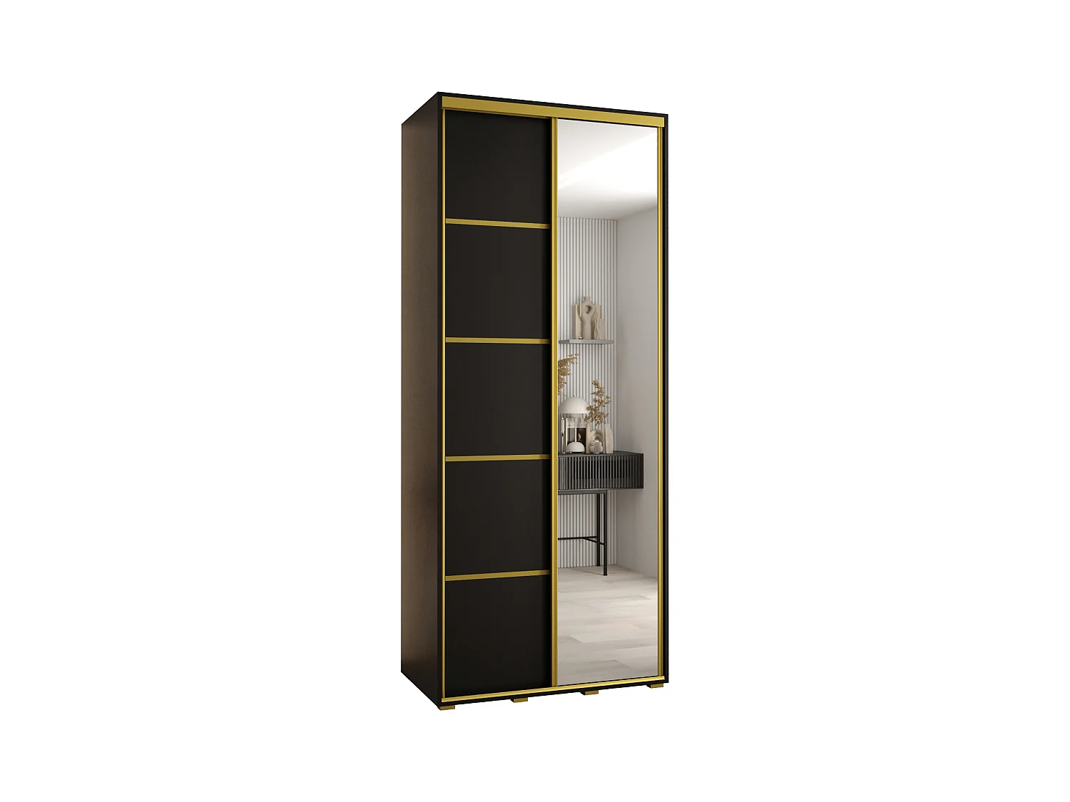 ARMOIRE DAVOS 5 À PORTES COULISSANTES 235,2/110/60 2 portes (Noir/Noir/Or)