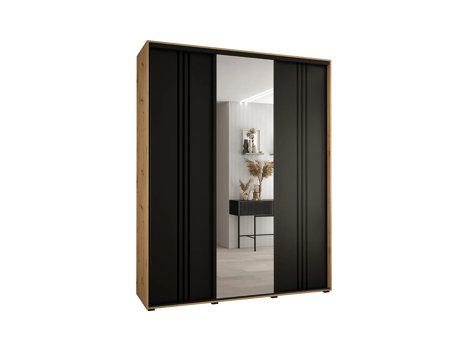 ARMOIRE DAVOS 7 À PORTES COULISSANTES 235,2/200/60 3 portes (Artisan/Noir/Noir)