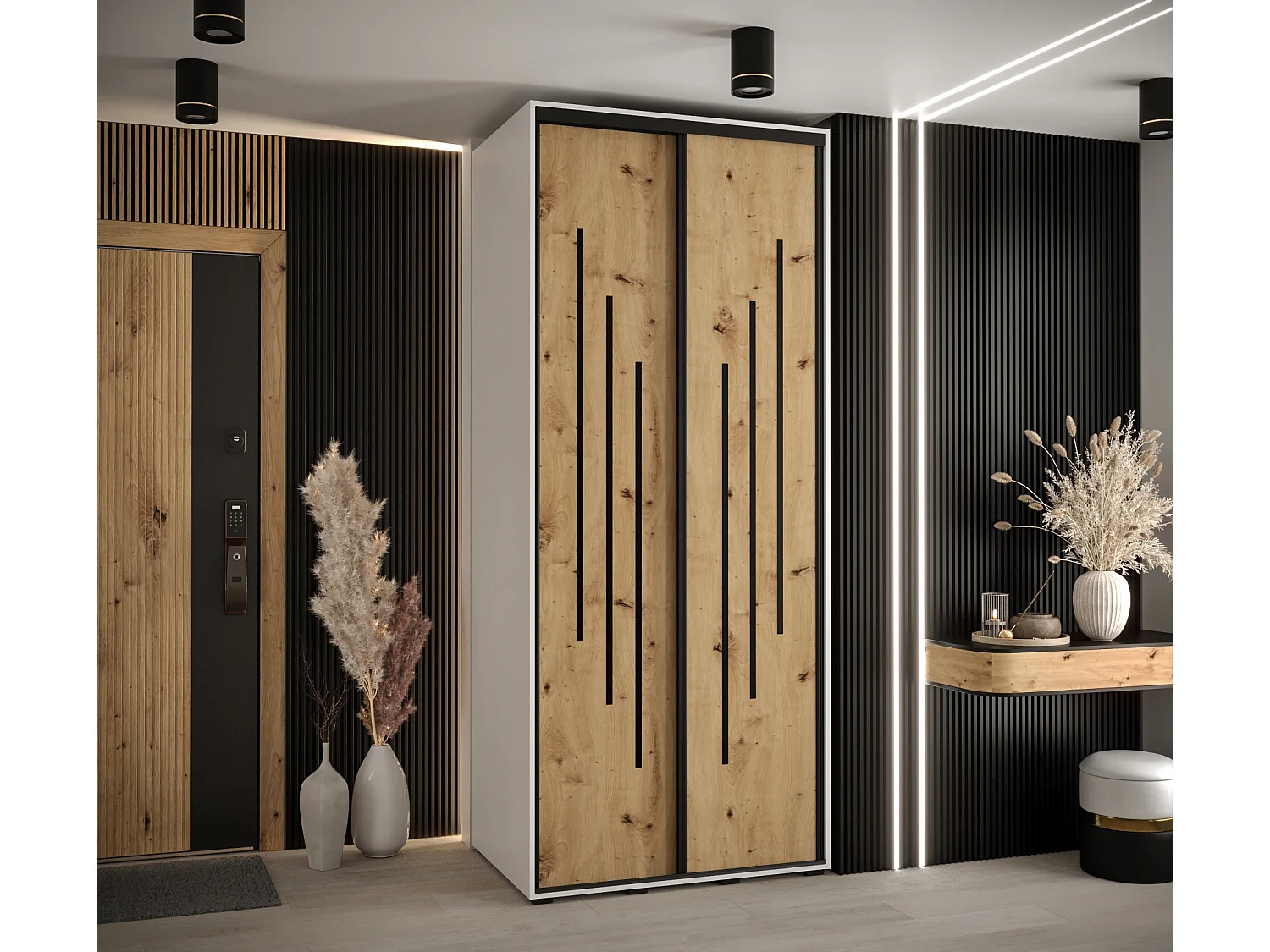 ARMOIRE DAVOS 8 À PORTES COULISSANTES 235,2/110/45 2 portes (Blanc/Artisan/Noir)