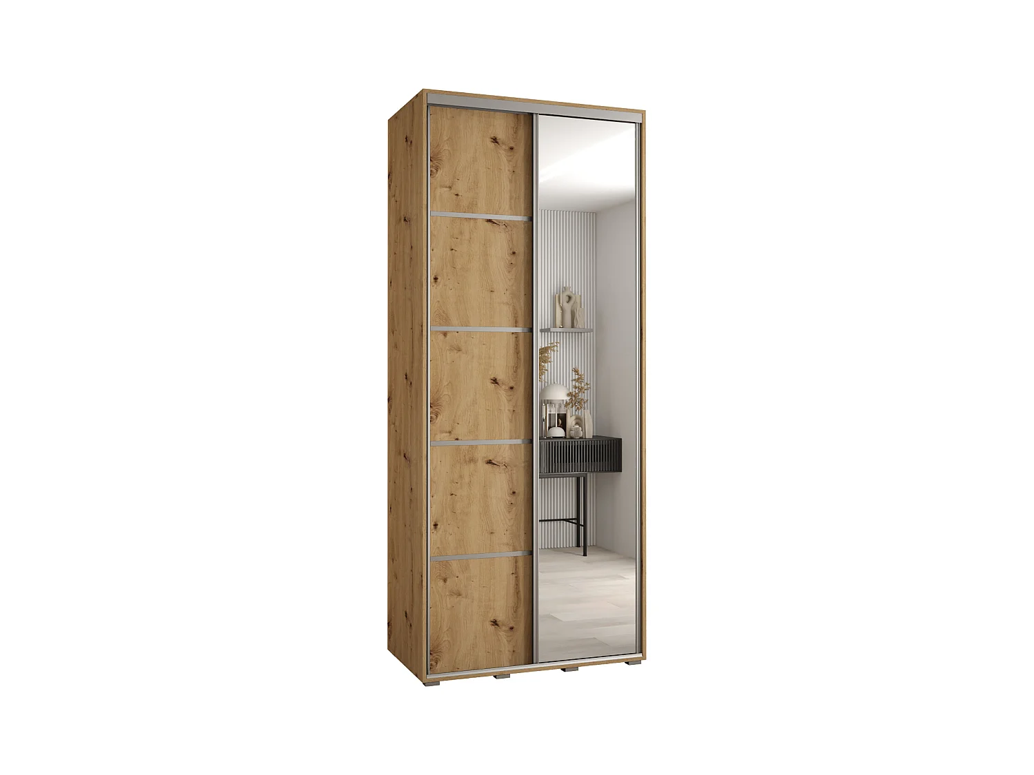 ARMOIRE DAVOS 5 À PORTES COULISSANTES 235,2/110/60 2 portes (Artisan/Artisan/Argent)