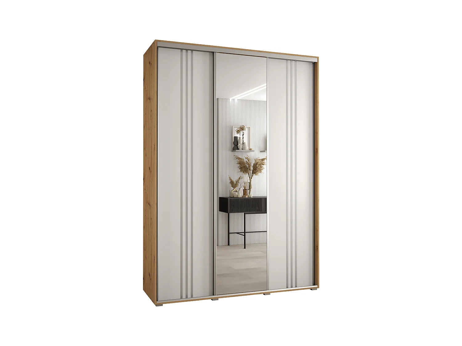ARMOIRE DAVOS 7 À PORTES COULISSANTES 235,2/180/45 3 portes (Artisan/Blanc/Argent)