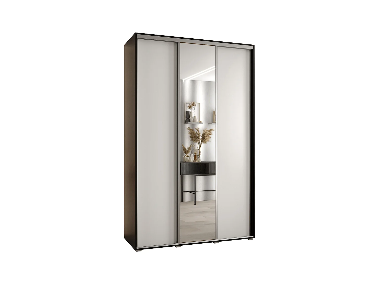 ARMOIRE DAVOS 3 À PORTES COULISSANTES 235,2/150/60 3 portes (Noir/Blanc/Argent)