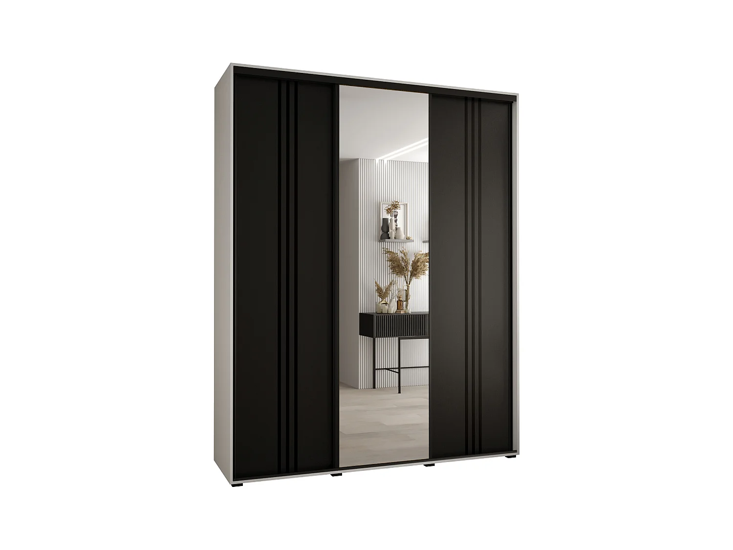 ARMOIRE DAVOS 7 À PORTES COULISSANTES 235,2/190/60 3 portes (Blanc/Noir/Noir)