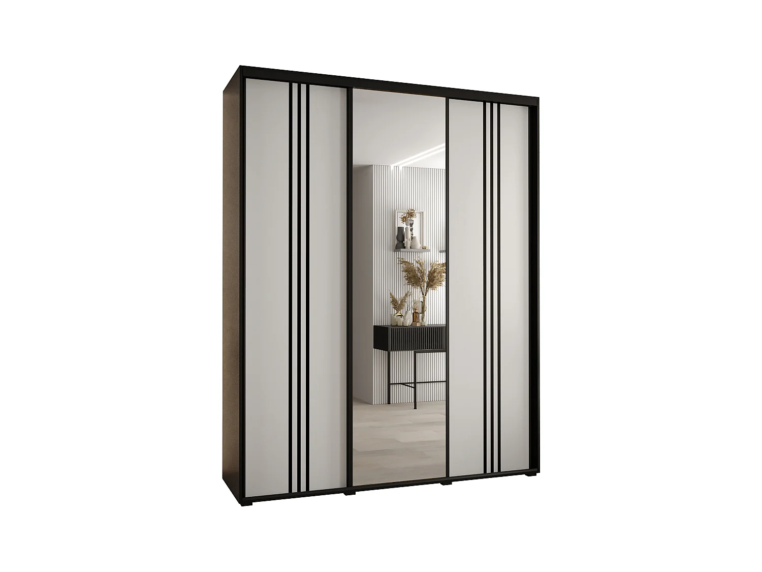 ARMOIRE DAVOS 7 À PORTES COULISSANTES 235,2/190/60 3 portes (Noir/Blanc/Noir)