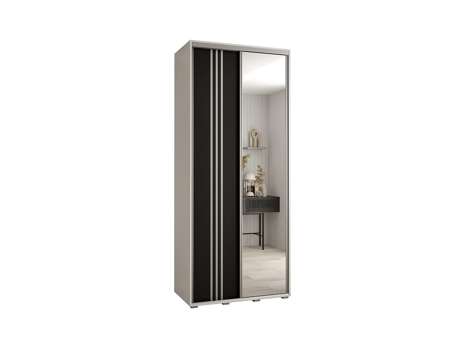 ARMOIRE DAVOS 7 À PORTES COULISSANTES 235,2/110/45 2 portes (Blanc/Noir/Argent)