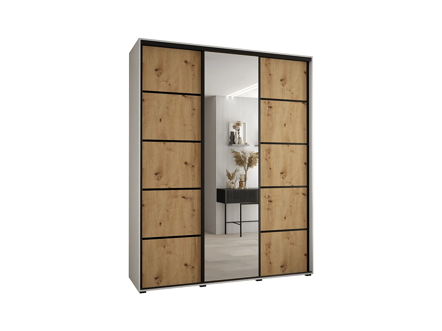 ARMOIRE DAVOS 5 À PORTES COULISSANTES 235,2/200/60 3 portes (Blanc/Artisan/Noir)