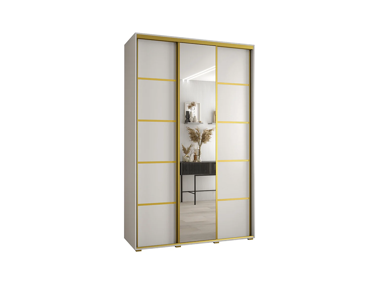 ARMOIRE DAVOS 5 À PORTES COULISSANTES 235,2/150/60 3 portes (Blanc/Blanc/Or)