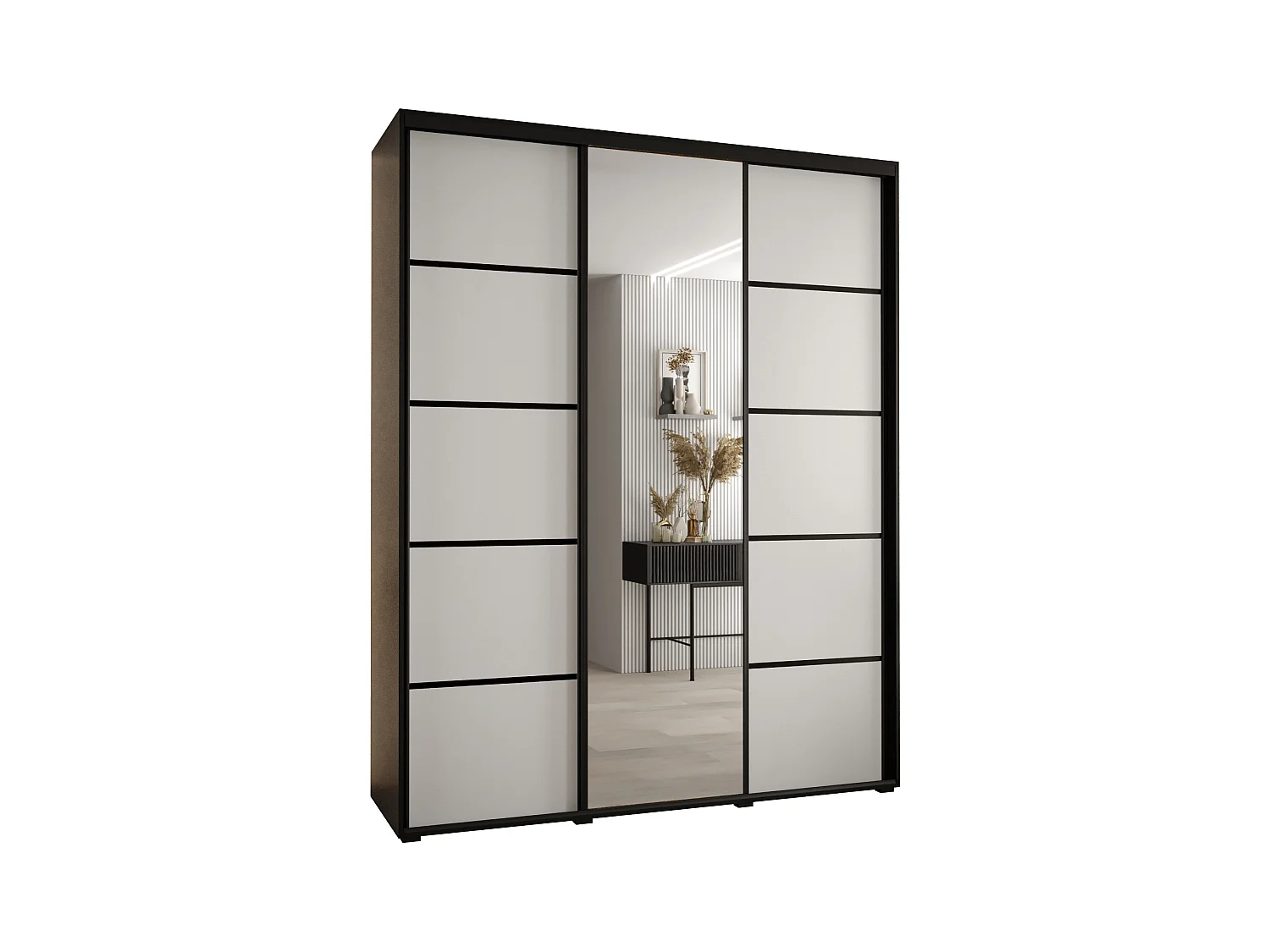 ARMOIRE DAVOS 5 À PORTES COULISSANTES 235,2/180/45 3 portes (Noir/Blanc/Noir)