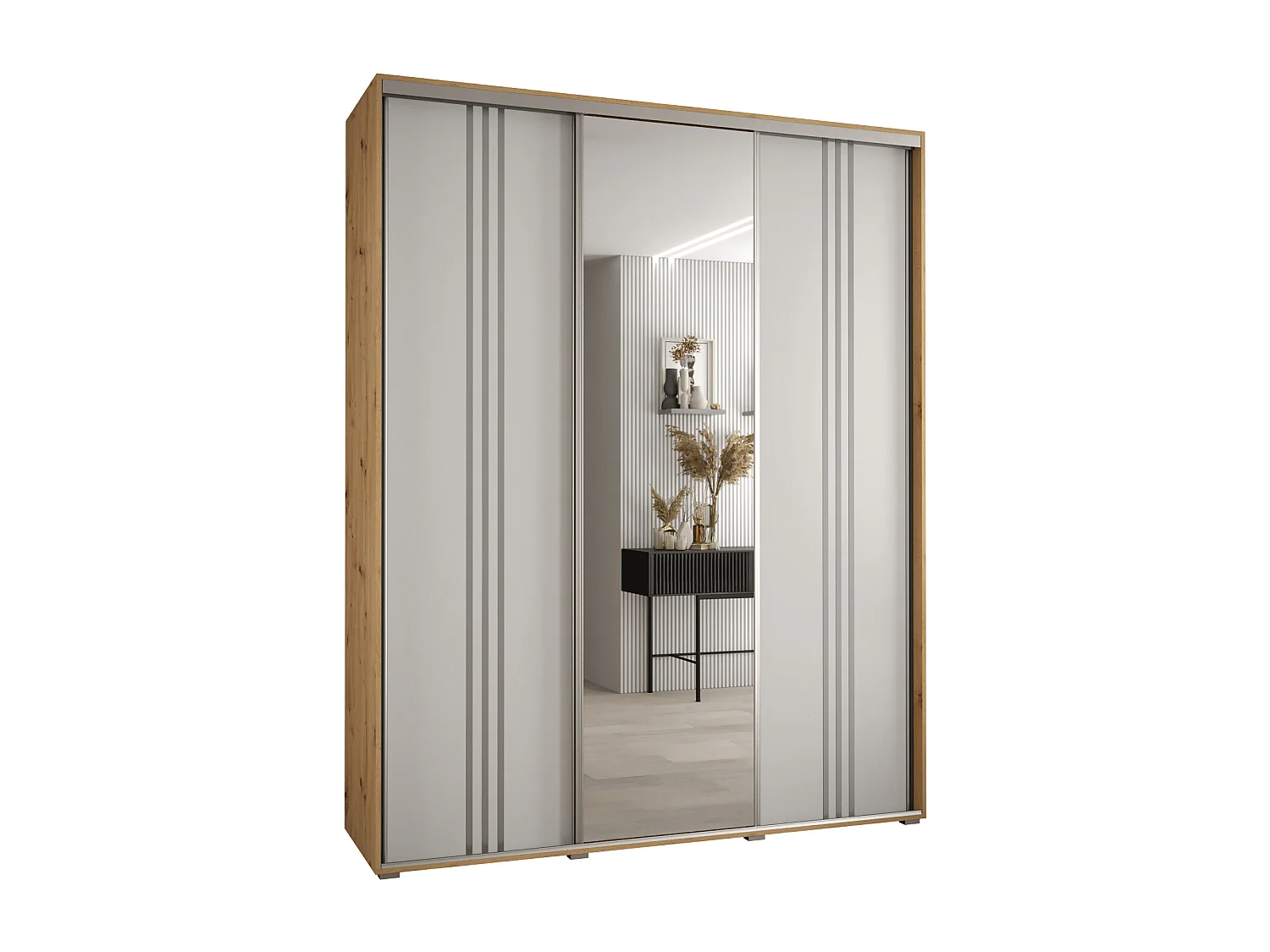 ARMOIRE DAVOS 7 À PORTES COULISSANTES 235,2/200/45 3 portes (Artisan/Blanc/Argent)