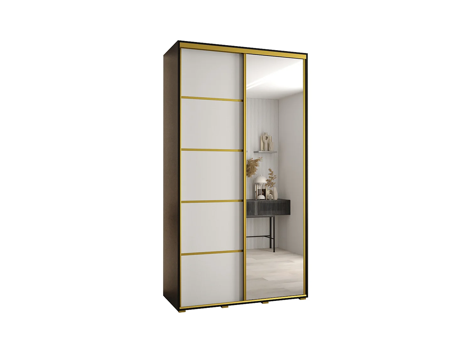ARMOIRE DAVOS 5 À PORTES COULISSANTES 235,2/130/45 2 portes (Noir/Blanc/Or)