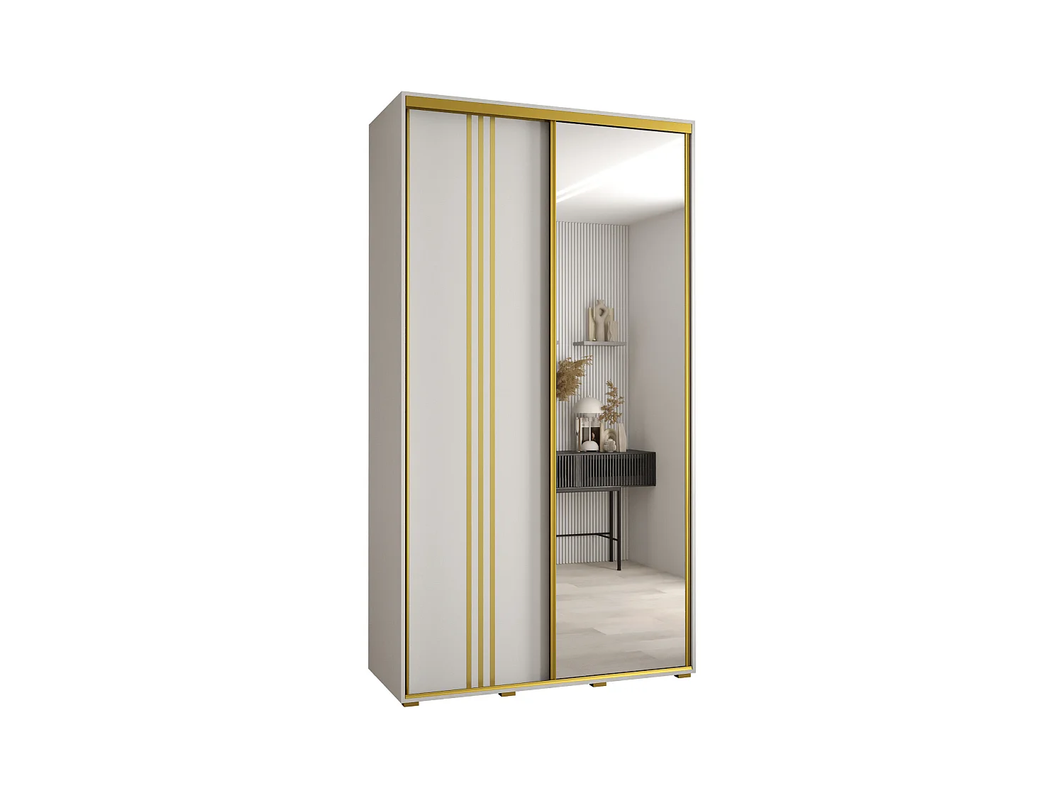 ARMOIRE DAVOS 7 À PORTES COULISSANTES 235,2/140/45 2 portes (Blanc/Blanc/Or)