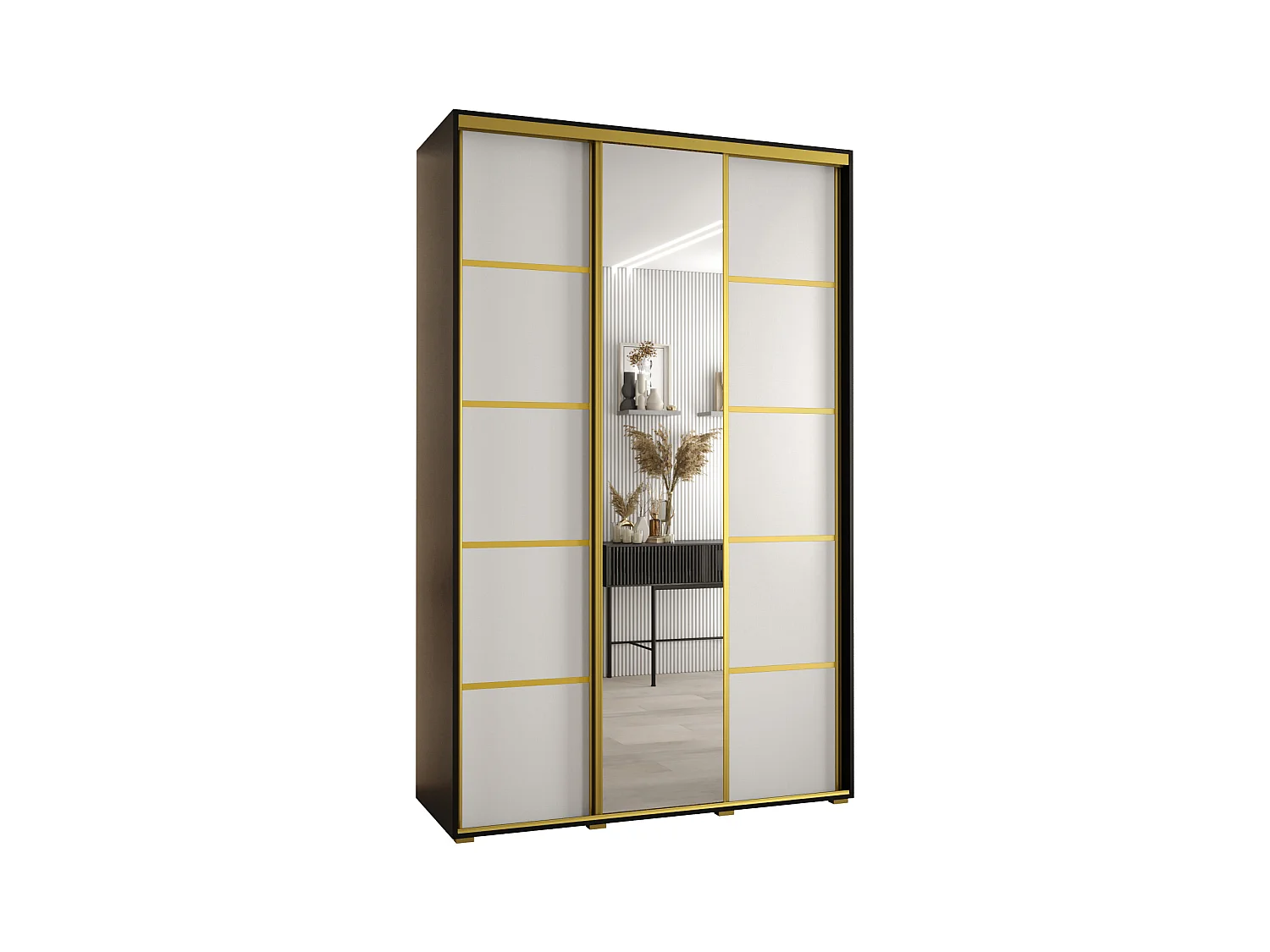 ARMOIRE DAVOS 5 À PORTES COULISSANTES 235,2/150/60 3 portes (Noir/Blanc/Or)