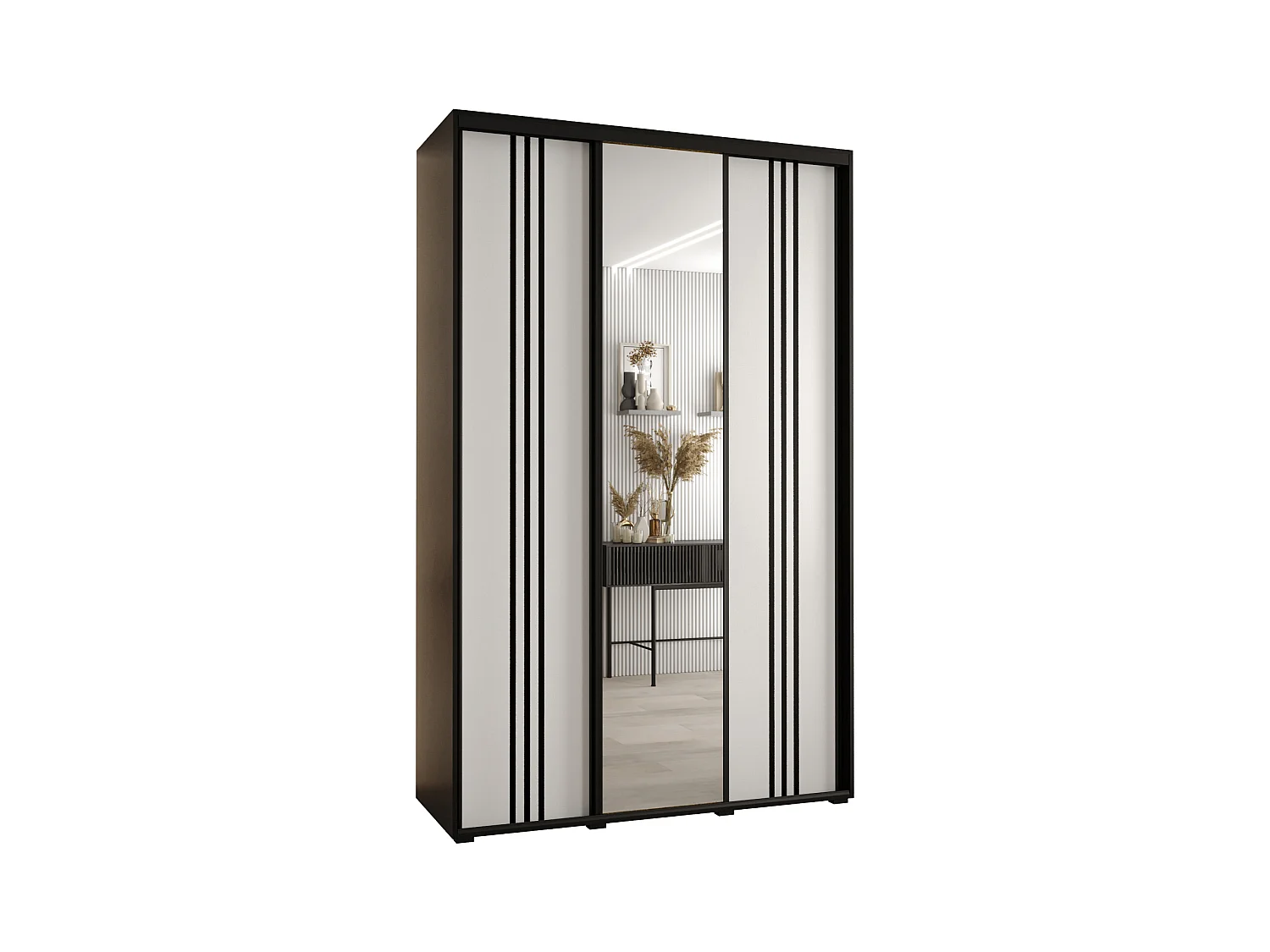 ARMOIRE DAVOS 7 À PORTES COULISSANTES 235,2/160/60 3 portes (Noir/Blanc/Noir)