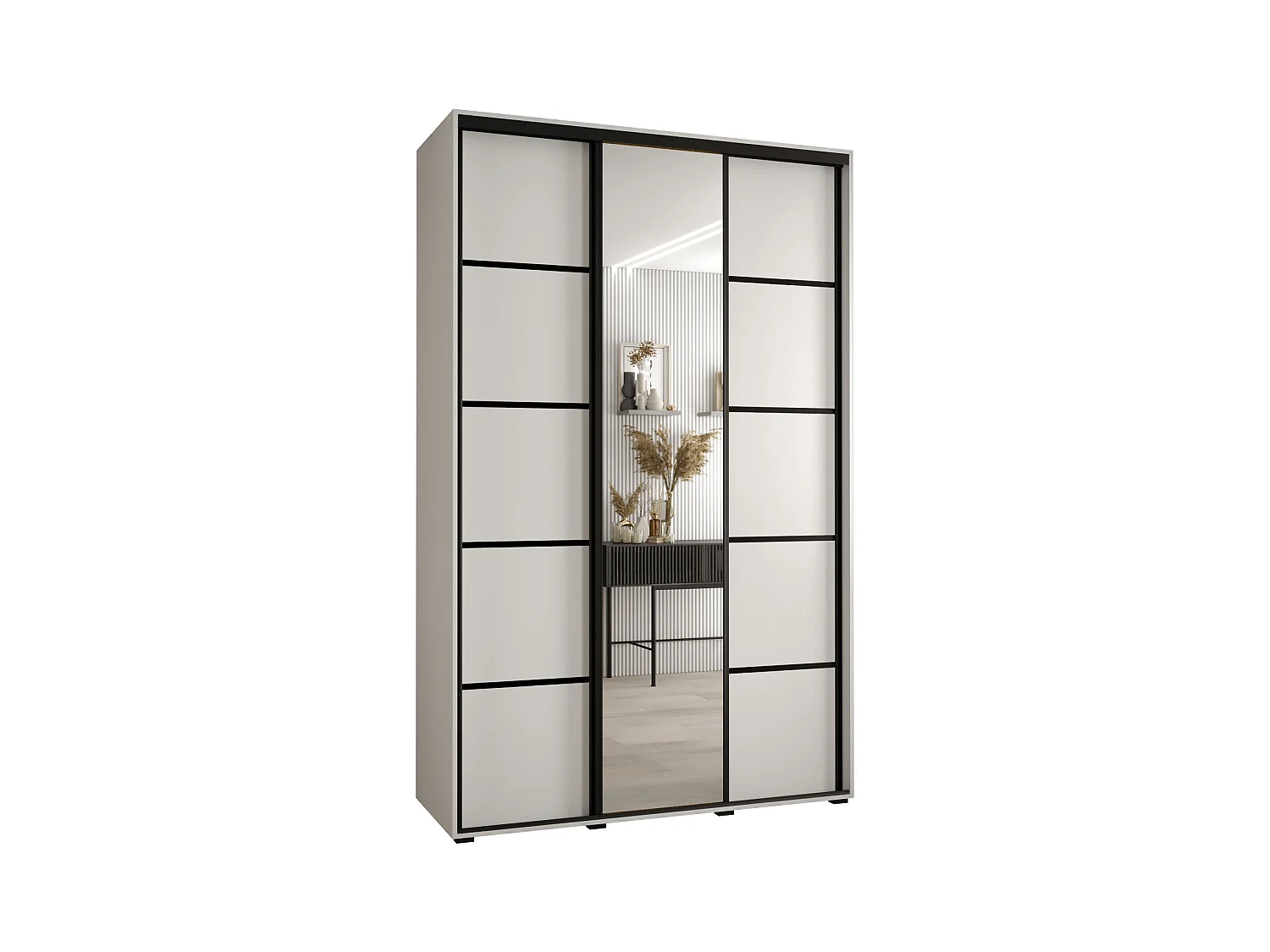 ARMOIRE DAVOS 5 À PORTES COULISSANTES 235,2/150/60 3 portes (Blanc/Blanc/Noir)