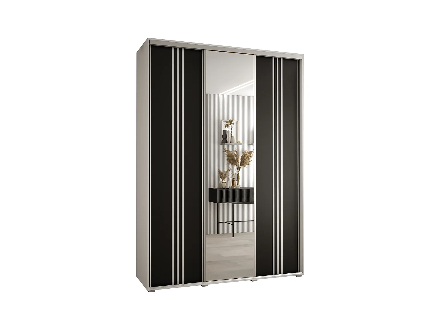 ARMOIRE DAVOS 7 À PORTES COULISSANTES 235,2/180/45 3 portes (Blanc/Noir/Argent)