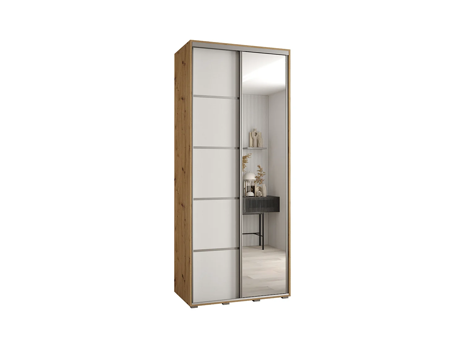 ARMOIRE DAVOS 5 À PORTES COULISSANTES 235,2/110/60 2 portes (Artisan/Blanc/Argent)