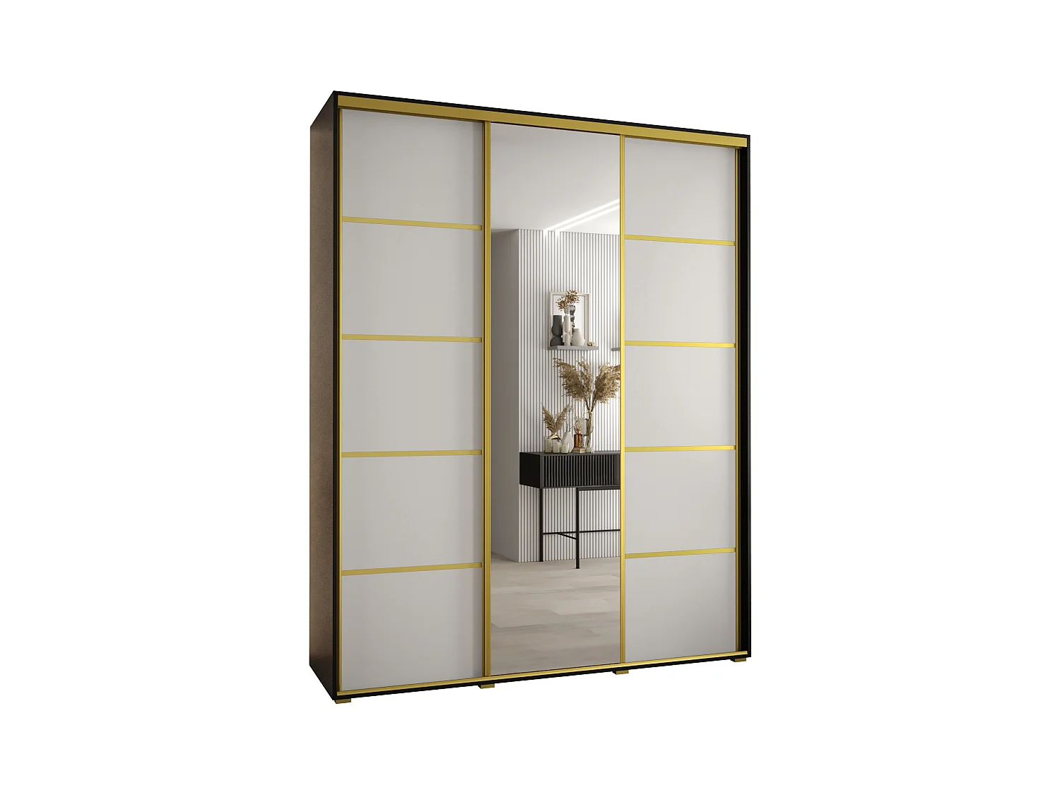 ARMOIRE DAVOS 5 À PORTES COULISSANTES 235,2/180/45 3 portes (Noir/Blanc/Or)