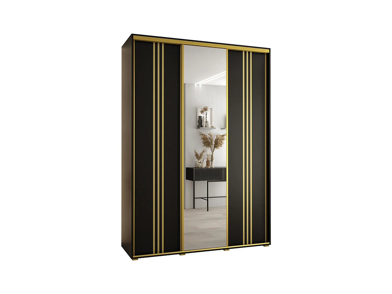 ARMOIRE DAVOS 7 À PORTES COULISSANTES 235,2/180/45 3 portes (Noir/Noir/Or)