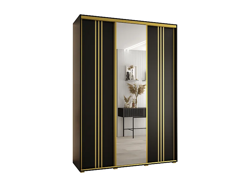 ARMARIO DAVOS 7 DE PUERTAS CORREDERAS 235,2/180/45 3 puertas (Negro/Negro/Oro)