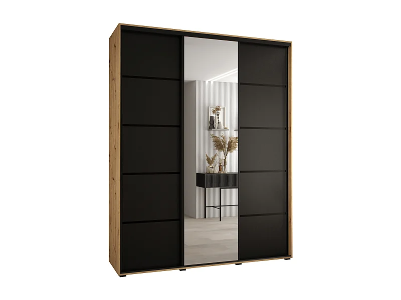 ARMARIO DAVOS 5 DE PUERTAS CORREDERAS 235,2/190/45 3 puertas (Artisan/Negro/Negro)