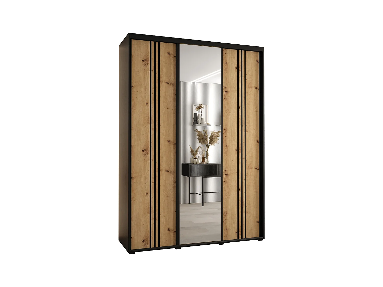 ARMOIRE DAVOS 7 À PORTES COULISSANTES 235,2/180/60 3 portes (Noir/Artisan/Noir)