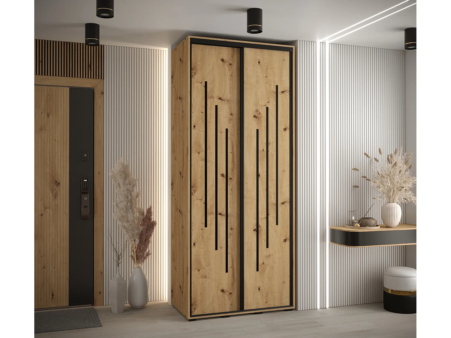 ARMOIRE DAVOS 8 À PORTES COULISSANTES 235,2/100/60 2 portes (Artisan/Artisan/Noir)