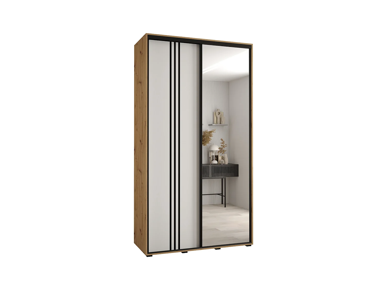 ARMOIRE DAVOS 7 À PORTES COULISSANTES 235,2/130/45 2 portes (Artisan/Blanc/Noir)