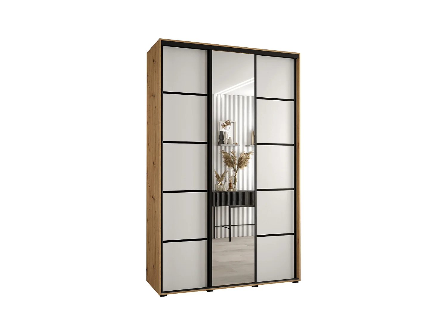 ARMOIRE DAVOS 5 À PORTES COULISSANTES 235,2/160/60 3 portes (Artisan/Blanc/Noir)