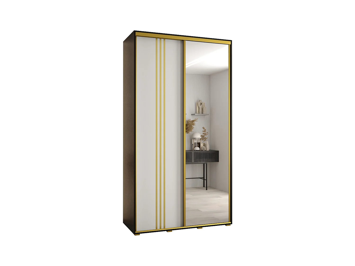 ARMOIRE DAVOS 7 À PORTES COULISSANTES 235,2/140/45 2 portes (Noir/Blanc/Or)