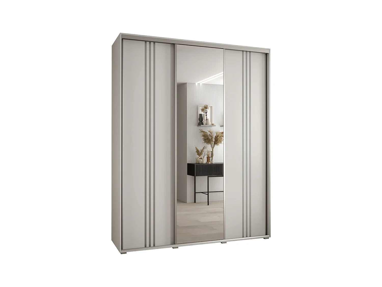 ARMOIRE DAVOS 7 À PORTES COULISSANTES 235,2/200/60 3 portes (Blanc/Blanc/Argent)