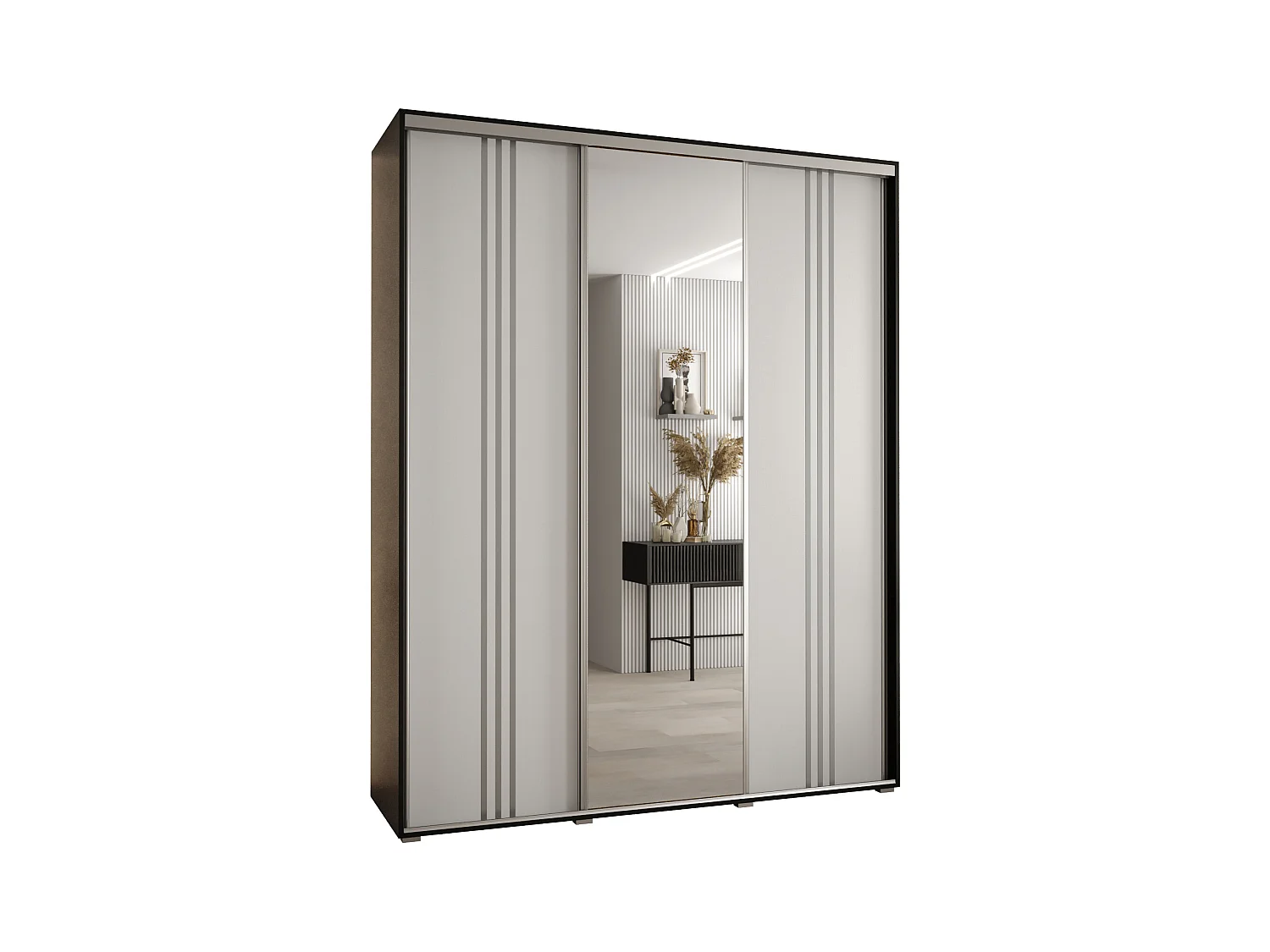 ARMOIRE DAVOS 7 À PORTES COULISSANTES 235,2/200/60 3 portes (Noir/Blanc/Argent)