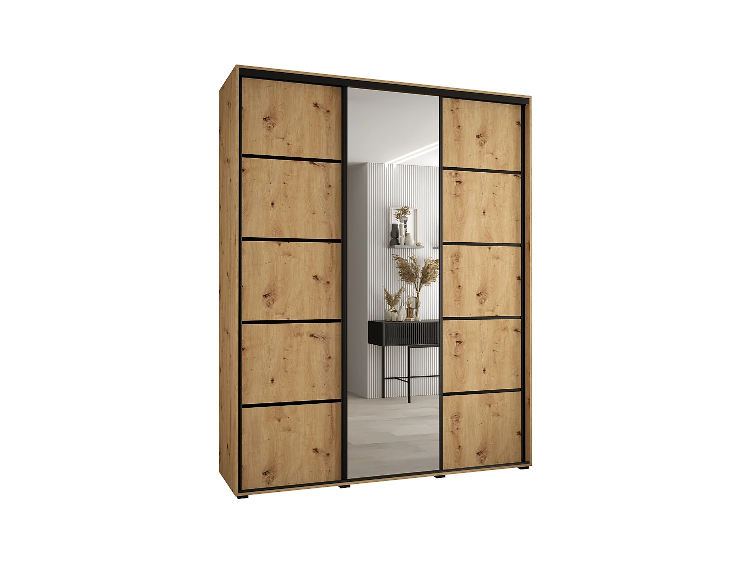 SCHWEBETÜRENSCHRANK DAVOS 5 235,2/200/60 3-türig (Artisan/Artisan/Schwarz)
