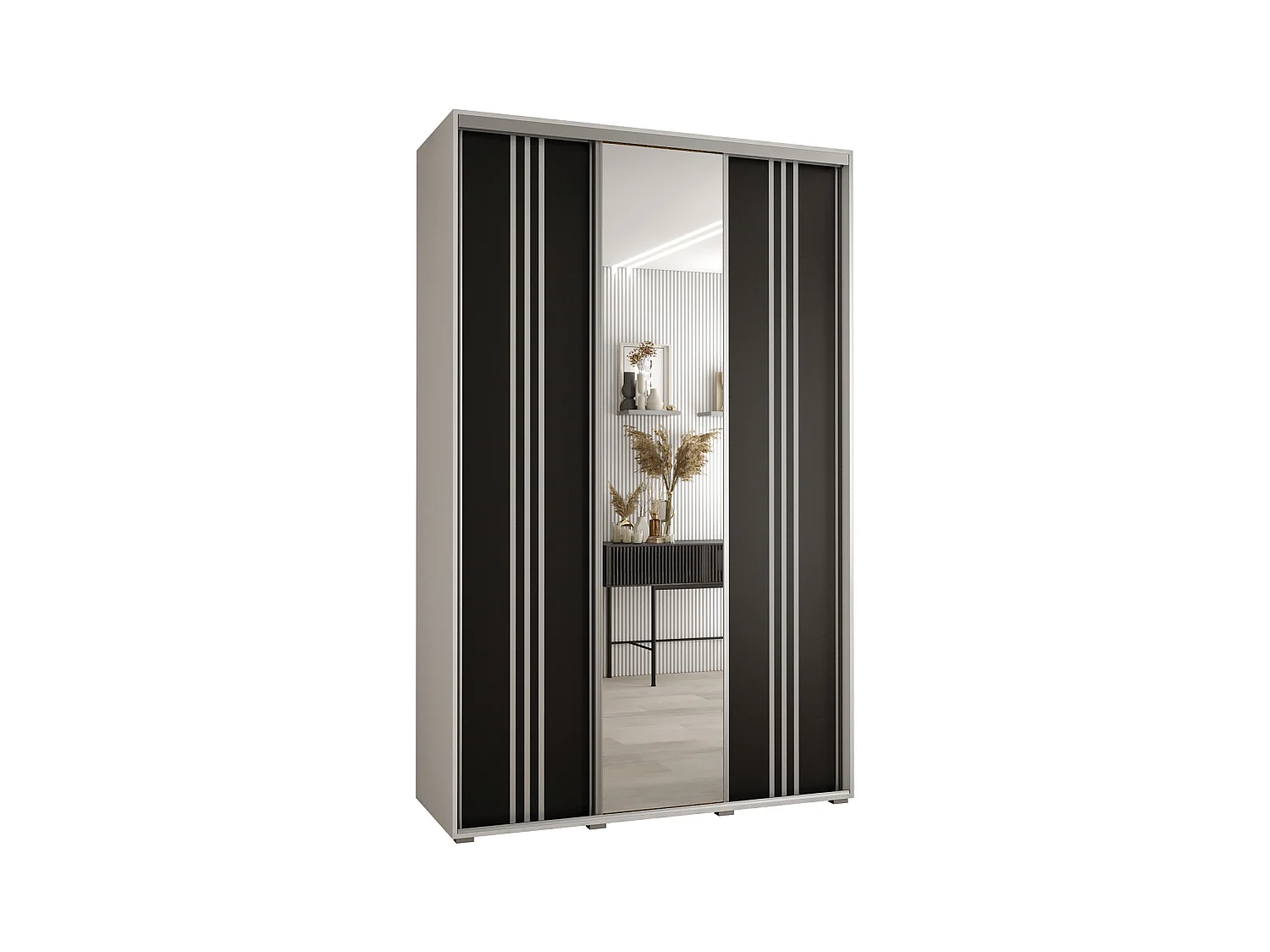 ARMOIRE DAVOS 7 À PORTES COULISSANTES 235,2/150/60 3 portes (Blanc/Blanc/Argent)