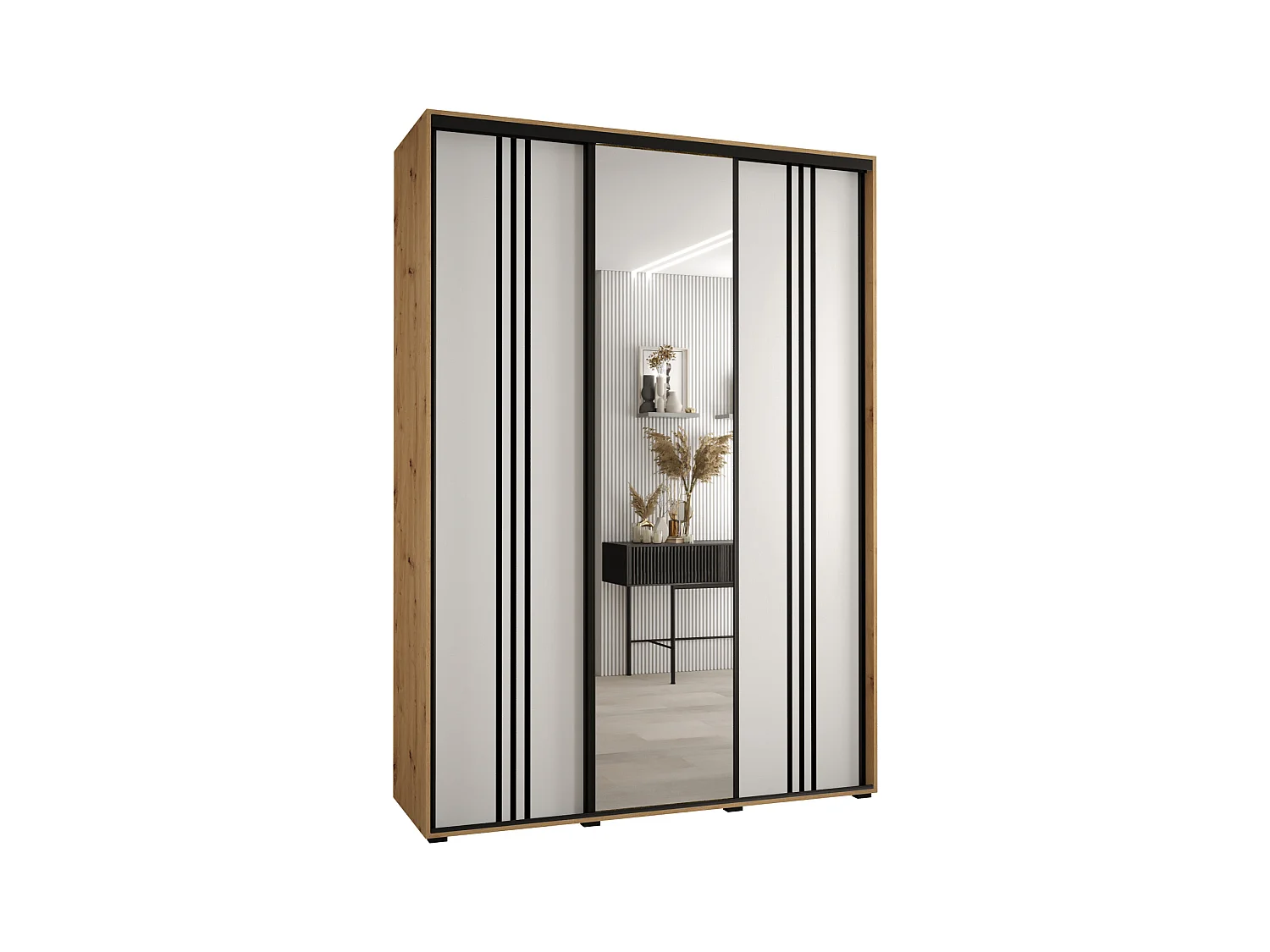 ARMOIRE DAVOS 7 À PORTES COULISSANTES 235,2/180/60 3 portes (Artisan/Blanc/Noir)