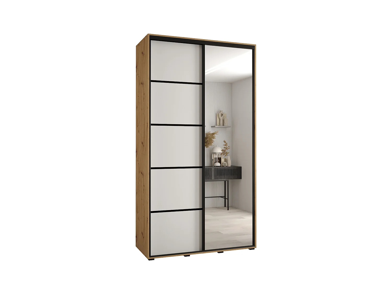 ARMOIRE DAVOS 5 À PORTES COULISSANTES 235,2/130/45 2 portes (Artisan/Blanc/Noir)