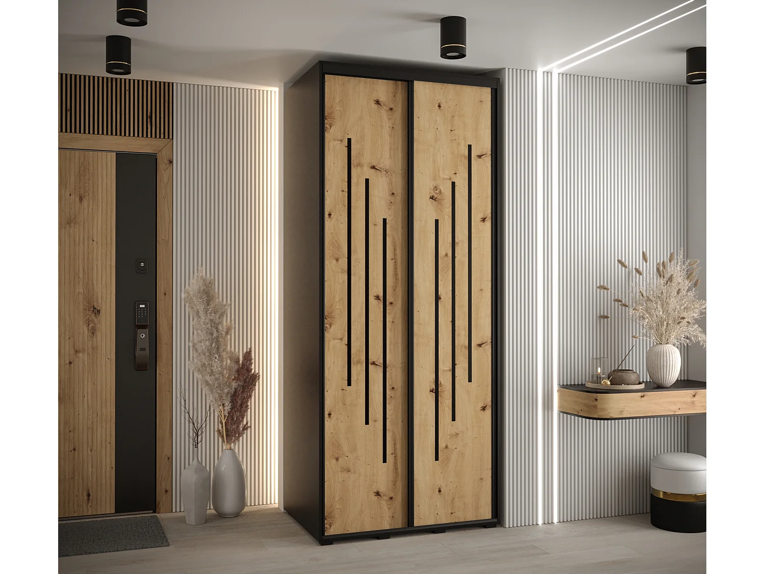 ARMOIRE DAVOS 8 À PORTES COULISSANTES 235,2/120/45 2 portes (Noir/Artisan/Noir)