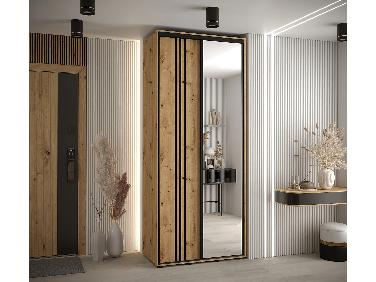 ARMOIRE DAVOS 7 À PORTES COULISSANTES 235,2/100/45 2 portes (Artisan/Artisan/Noir)