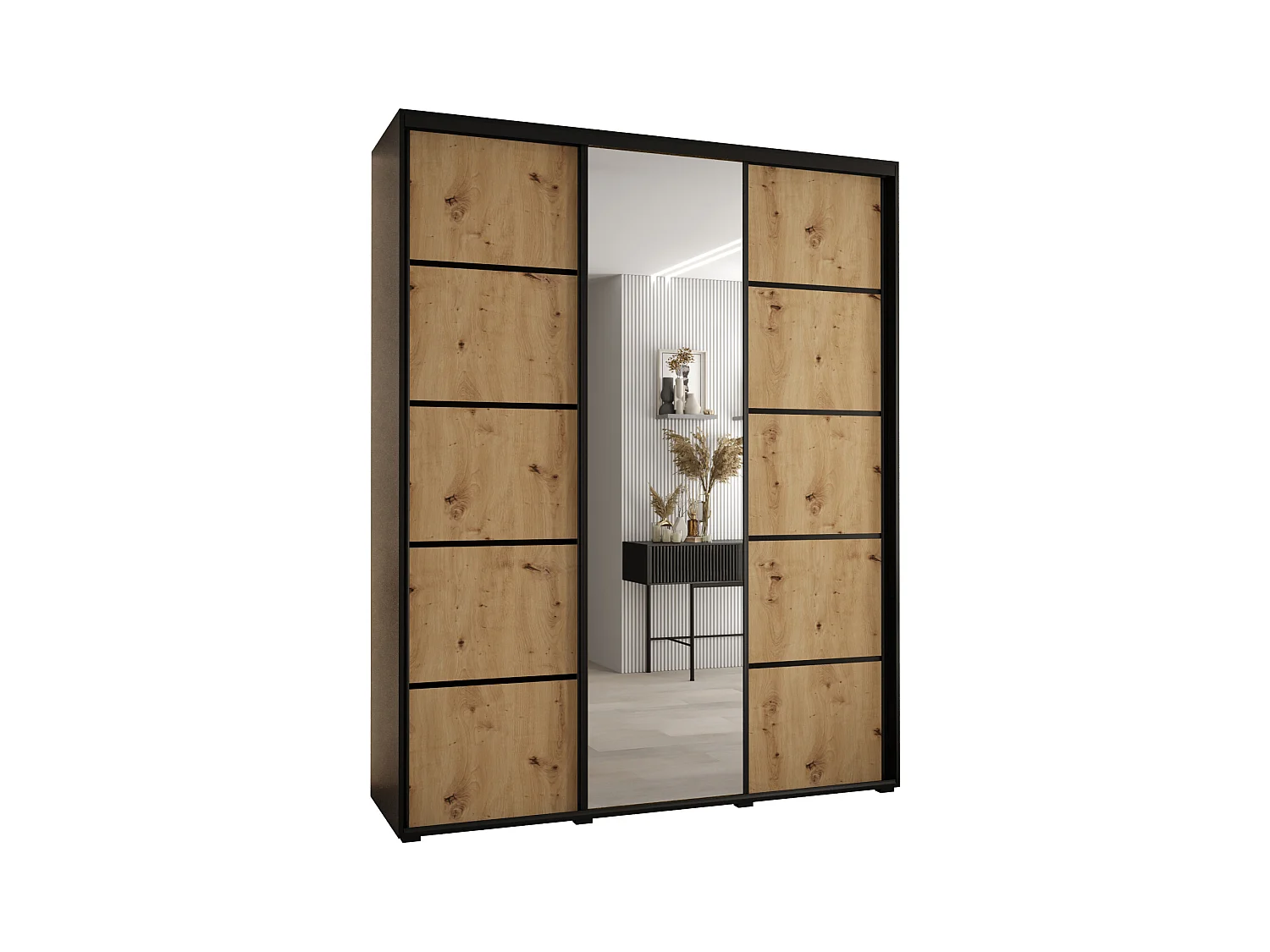 ARMOIRE DAVOS 5 À PORTES COULISSANTES 235,2/190/60 3 portes (Noir/Artisan/Noir)