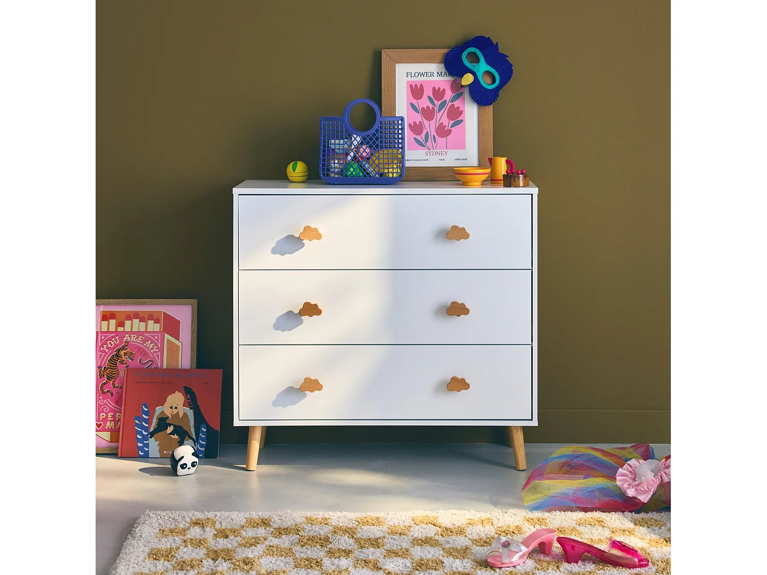 Cómoda infantil, 3 cajones blanco