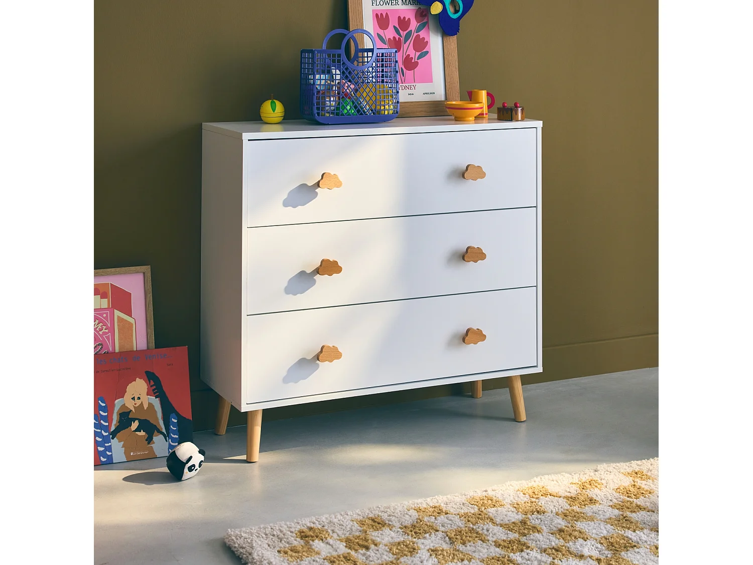 Cómoda infantil, 3 cajones blanco