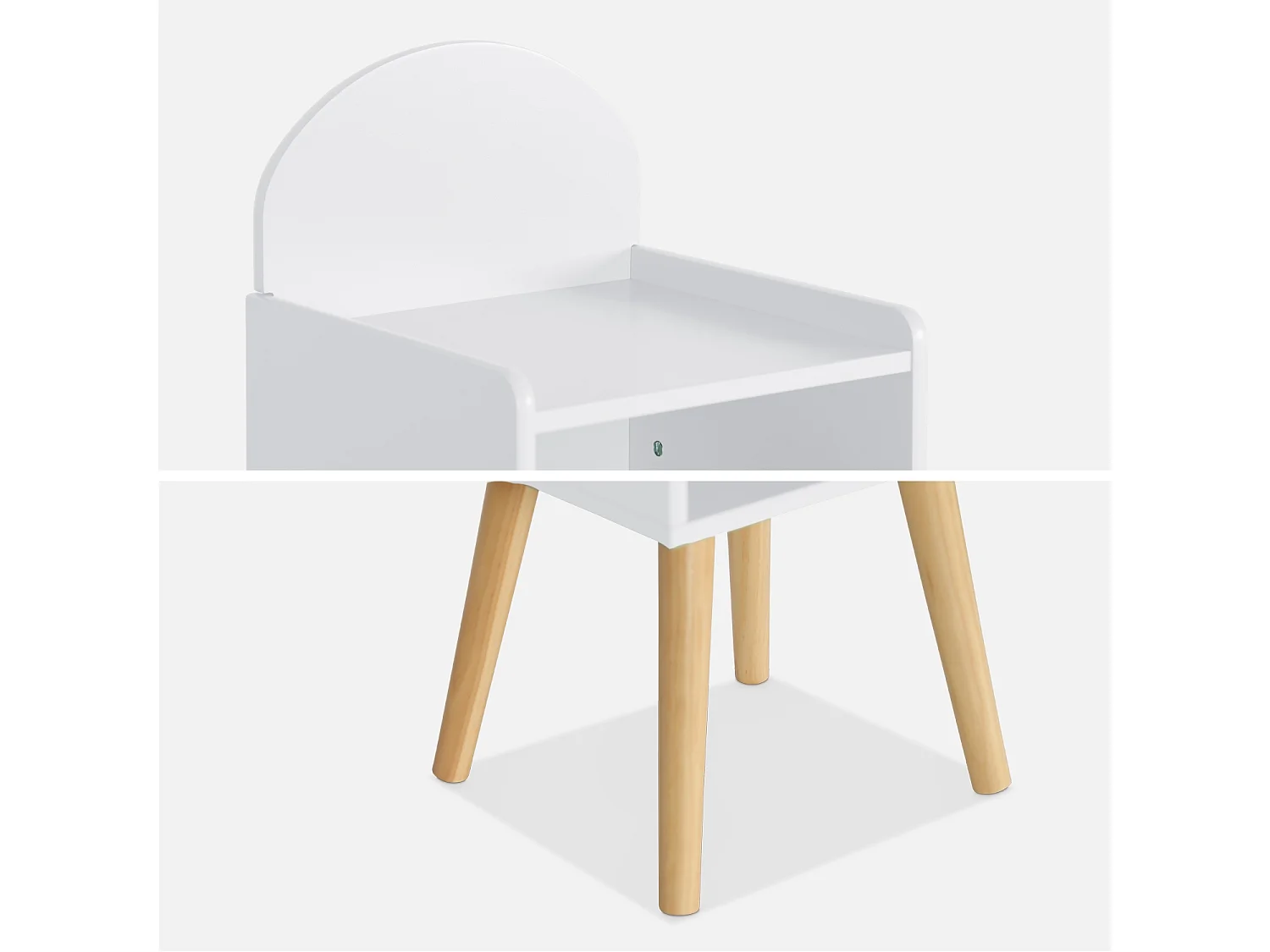 Comodino per bambini in effetto legno, gambe in pino,  Nephos, Bianco, 30x28x55.6 cm