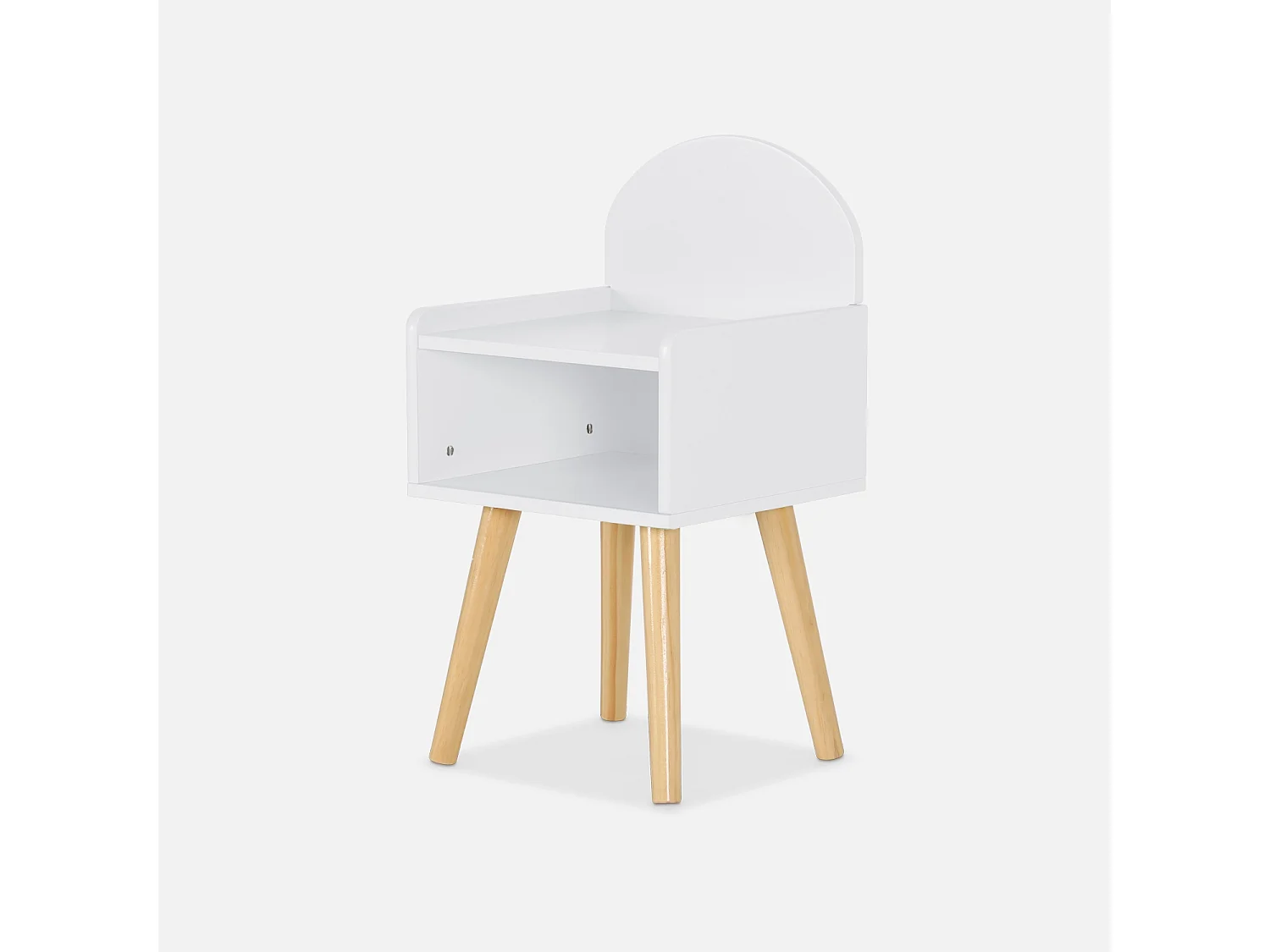 Comodino per bambini in effetto legno, gambe in pino,  Nephos, Bianco, 30x28x55.6 cm