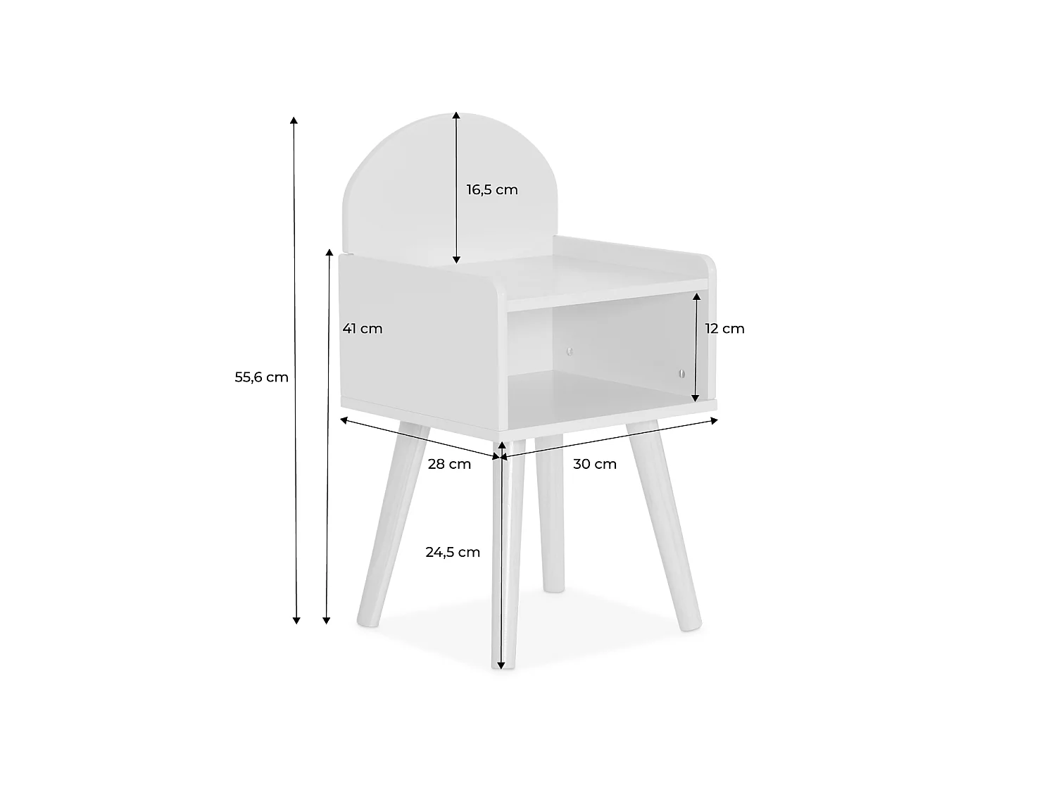Comodino per bambini in effetto legno, gambe in pino,  Nephos, Bianco, 30x28x55.6 cm